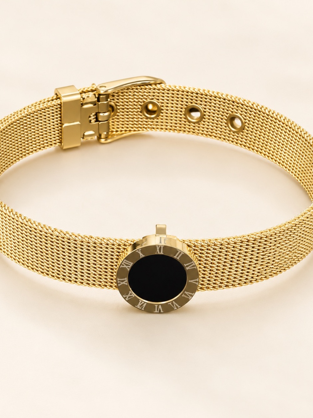 Mesh Belt Buckle Bracelet with Black Charm - Picture 4 of 7